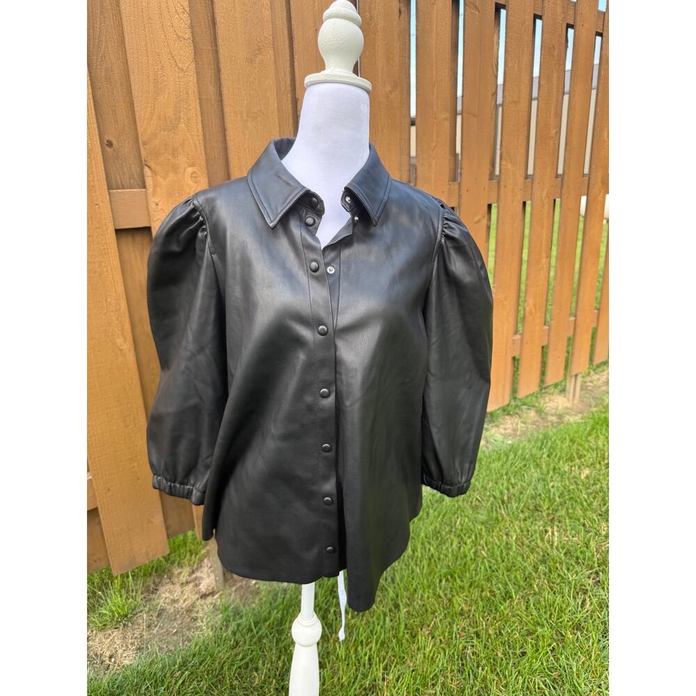 Vero Moda Pleather Bubble Sleeve Top Snap Buttons XL